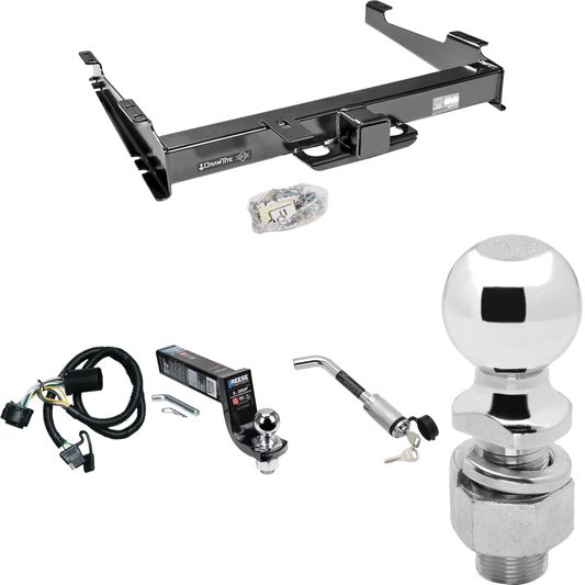 Fits 2000-2006 Chevrolet Suburban 2500 Trailer Hitch Tow PKG w/ 4-Flat Wiring Harness + Interlock Ball Mount Starter Kit 5" Drop w/ 2" Ball + Hitch Lock + 2-5/16" Ball + Hitch Lock (For w/Amber Turn Signals Models) By Draw-Tite