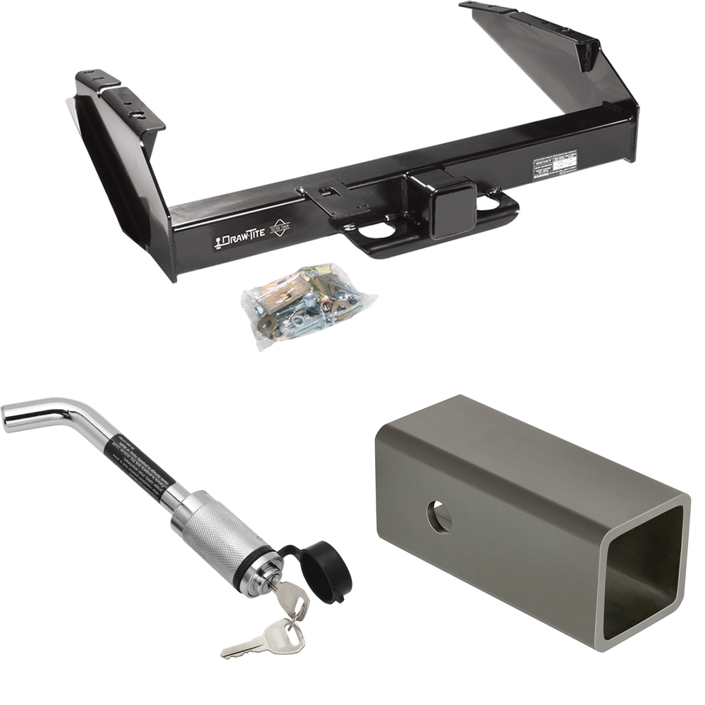 Fits 1987-1996 Ford F-350 Trailer Hitch Tow PKG w/ 2-1/2" to 2" Adapter 6" Length + Hitch Lock By Draw-Tite