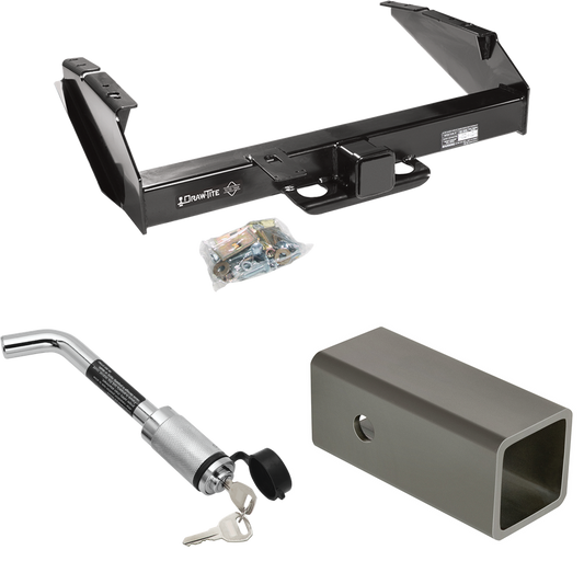 Fits 1987-1996 Ford F-350 Trailer Hitch Tow PKG w/ 2-1/2" to 2" Adapter 6" Length + Hitch Lock By Draw-Tite