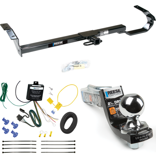 Fits 1992-1996 Toyota Camry Trailer Hitch Tow PKG w/ 4-Flat Wiring Harness + Interlock Starter Kit w/ 2" Ball 2-1/2" Drop 2" Rise By Reese Towpower