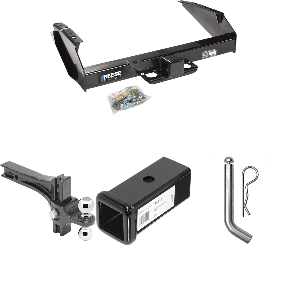 Fits 1997-1997 Ford F-350 Trailer Hitch Tow PKG w/ 2-1/2" to 2" Adapter 7" Length + Adjustable Drop Rise Dual Ball Ball Mount 2" & 2-5/16" Trailer Balls + Pin/Clip (For Heavy Duty Models) By Reese Towpower