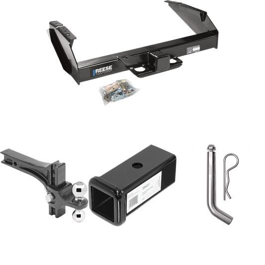 Fits 1997-1997 Ford F-350 Trailer Hitch Tow PKG w/ 2-1/2" to 2" Adapter 7" Length + Adjustable Drop Rise Dual Ball Ball Mount 2" & 2-5/16" Trailer Balls + Pin/Clip (For Heavy Duty Models) By Reese Towpower