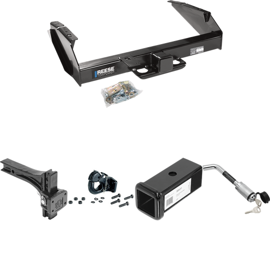 Fits 1980-1986 Ford F-250 Trailer Hitch Tow PKG w/ 2-1/2" to 2" Adapter 7" Length + Adjustable Pintle Hook Mounting Plate + 20K Pintle Hook + Hitch Lock (Excludes: w/Custom Fascia Models) By Reese Towpower
