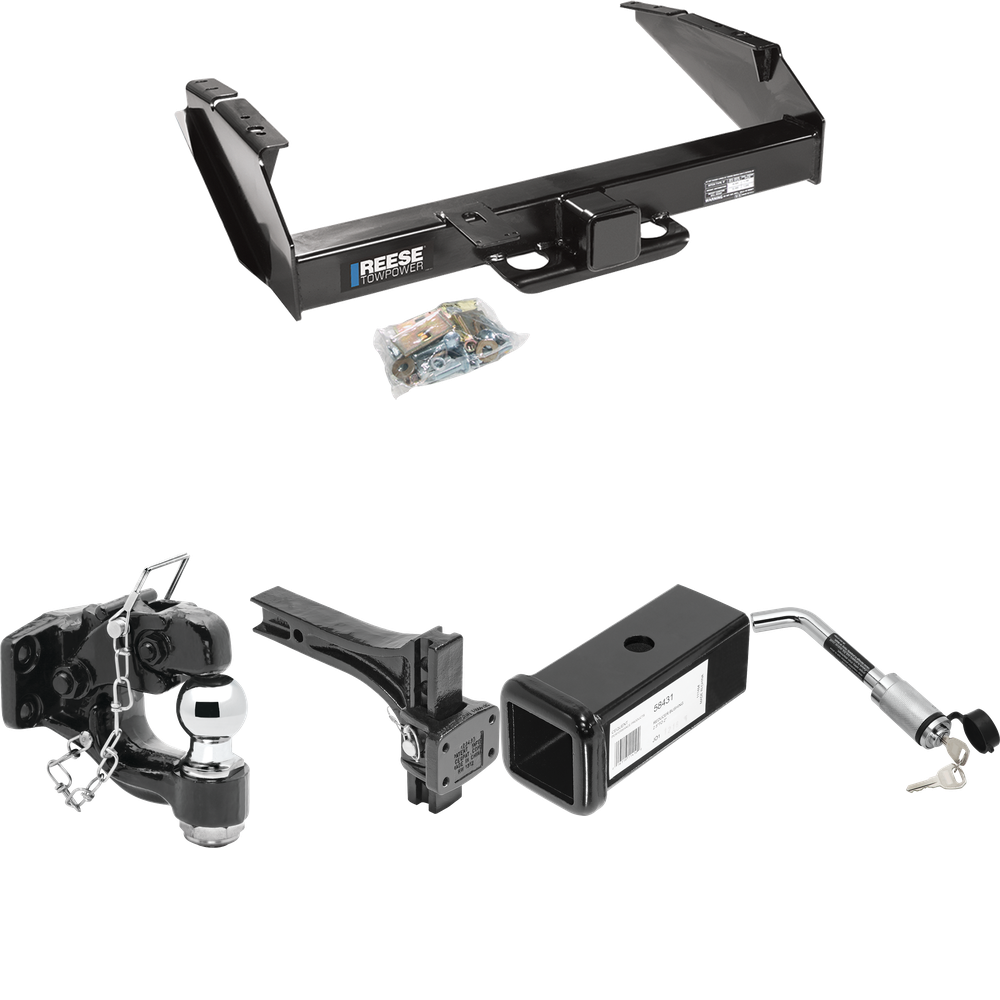 Fits 1997-1997 Ford F-250 HD Trailer Hitch Tow PKG w/ 2-1/2" to 2" Adapter 7" Length + Adjustable Pintle Hook Mounting Plate + Pintle Hook & 2" Ball Combination + Hitch Lock By Reese Towpower