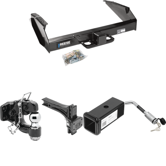 Fits 1997-1997 Ford F-250 HD Trailer Hitch Tow PKG w/ 2-1/2" to 2" Adapter 7" Length + Adjustable Pintle Hook Mounting Plate + Pintle Hook & 2" Ball Combination + Hitch Lock By Reese Towpower