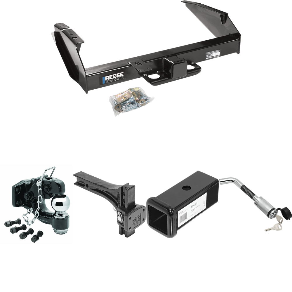 Fits 1997-1997 Ford F-350 Trailer Hitch Tow PKG w/ 2-1/2" to 2" Adapter 7" Length + Adjustable Pintle Hook Mounting Plate + Pintle Hook & 2-5/16" Ball Combination + Hitch Lock (For Heavy Duty Models) By Reese Towpower