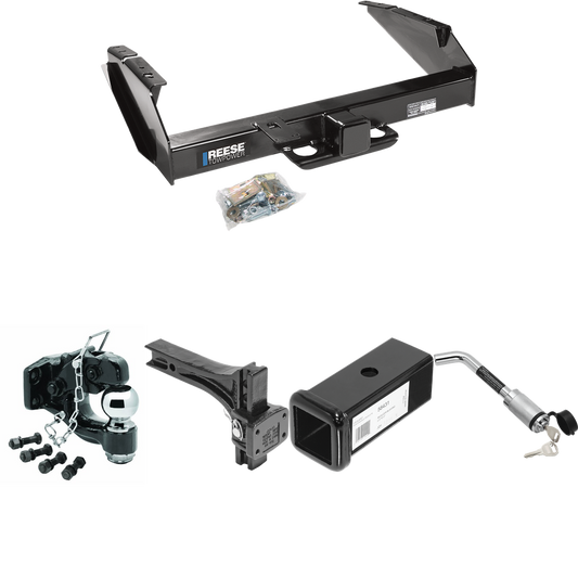 Fits 1997-1997 Ford F-350 Trailer Hitch Tow PKG w/ 2-1/2" to 2" Adapter 7" Length + Adjustable Pintle Hook Mounting Plate + Pintle Hook & 2-5/16" Ball Combination + Hitch Lock (For Heavy Duty Models) By Reese Towpower