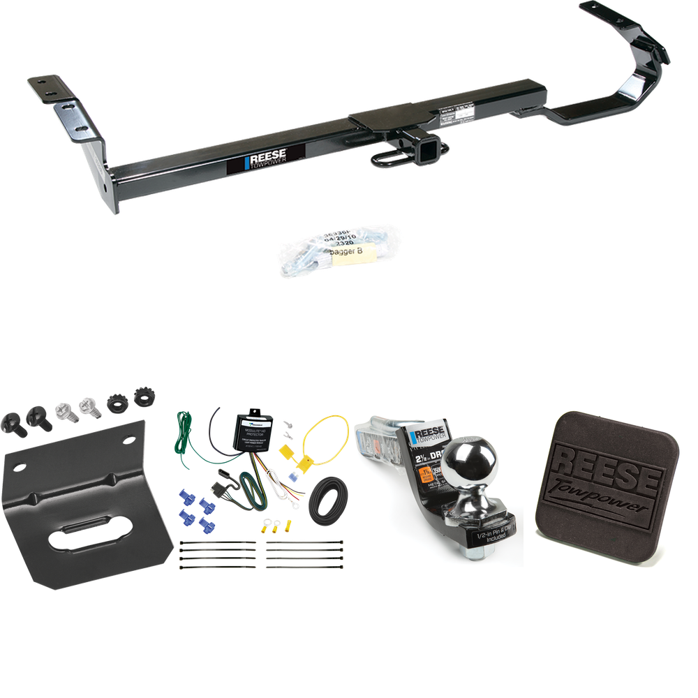 Fits 1997-2003 Lexus ES300 Trailer Hitch Tow PKG w/ 4-Flat Wiring Harness + Interlock Starter Kit w/ 2" Ball 2-1/2" Drop 2" Rise + Wiring Bracket + Hitch Cover By Reese Towpower