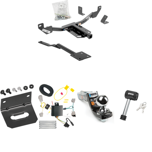 Fits 2014-2020 Chevrolet Impala Trailer Hitch Tow PKG w/ 4-Flat Wiring Harness + Interlock Starter Kit w/ 2" Ball 2-1/2" Drop 2" Rise + Wiring Bracket + Hitch Lock (Excludes: Impala Limited Models) By Reese Towpower