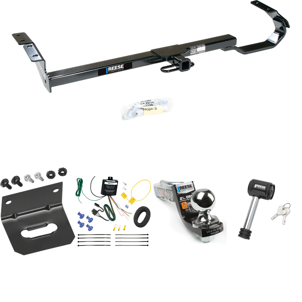 Fits 2004-2006 Lexus ES330 Trailer Hitch Tow PKG w/ 4-Flat Wiring Harness + Interlock Starter Kit w/ 2" Ball 2-1/2" Drop 2" Rise + Wiring Bracket + Hitch Lock By Reese Towpower