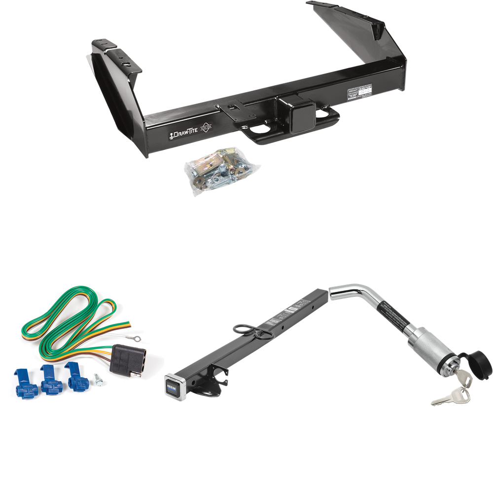 Se adapta al paquete de remolque con enganche para remolque Ford F-250 1980-1986 con arnés de cableado plano de 4 + adaptador de 2-1/2" a 2" de 24" de longitud + bloqueo de enganche (excluye: con modelos de fascia personalizados) de Draw-Tite