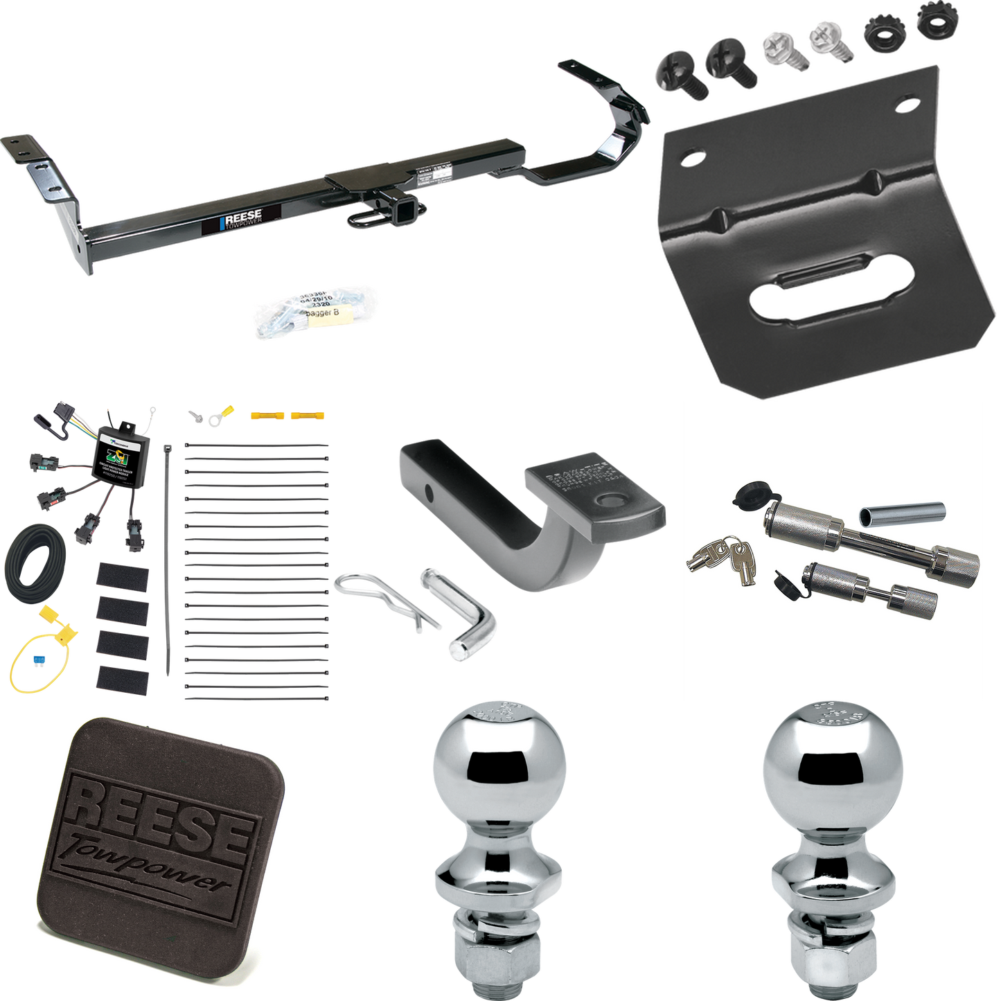 Fits 1992-1996 Toyota Camry Trailer Hitch Tow PKG w/ 4-Flat Zero Contact "No Splice" Wiring Harness + Draw-Bar + 1-7/8" + 2" Ball + Wiring Bracket + Hitch Cover + Dual Hitch & Coupler Locks By Reese Towpower