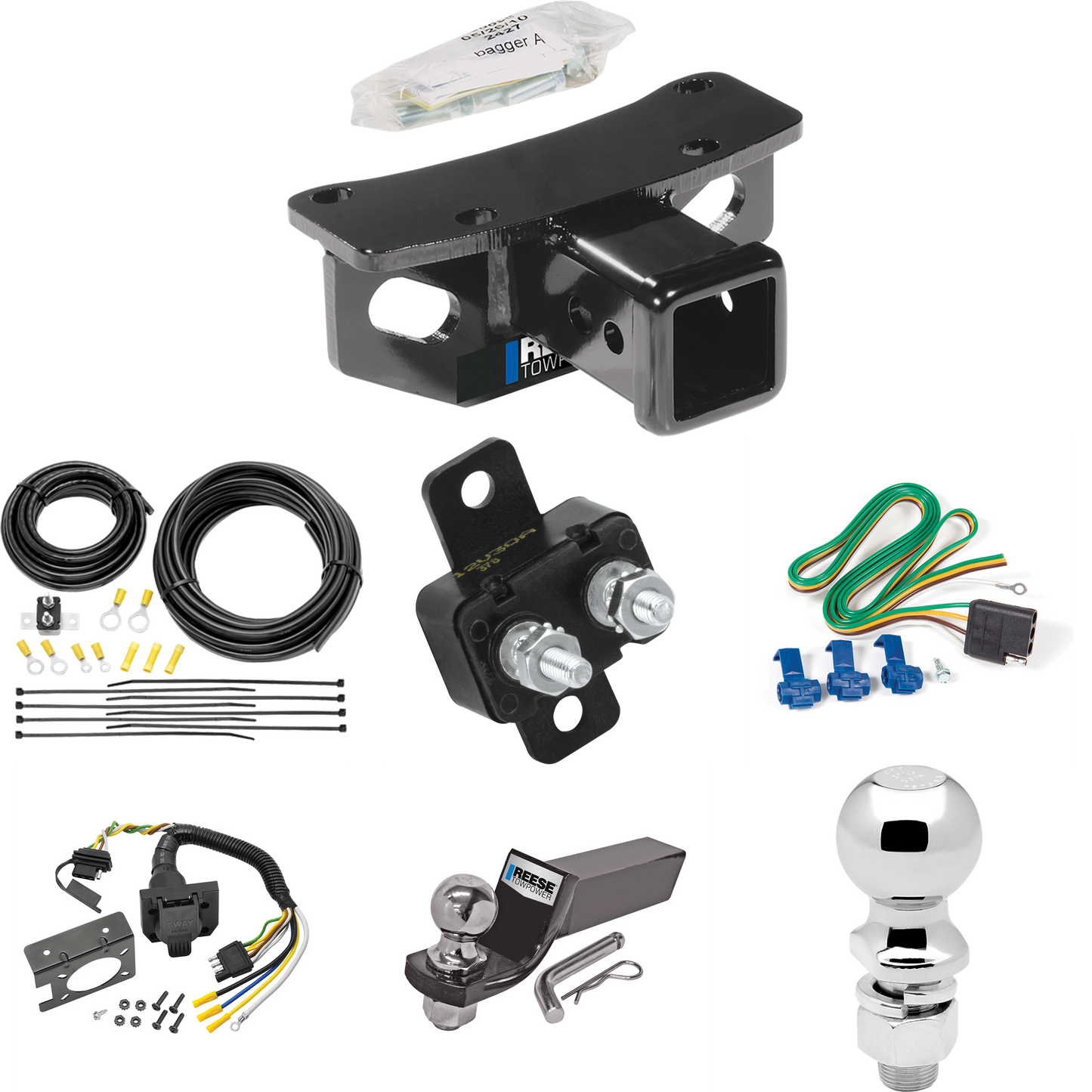 Se adapta al paquete de enganche de remolque Lexus GX460 2010-2021 con cableado RV de 7 vías + bola de 2" y 2-5/16" + soporte de caída de Reese Towpower