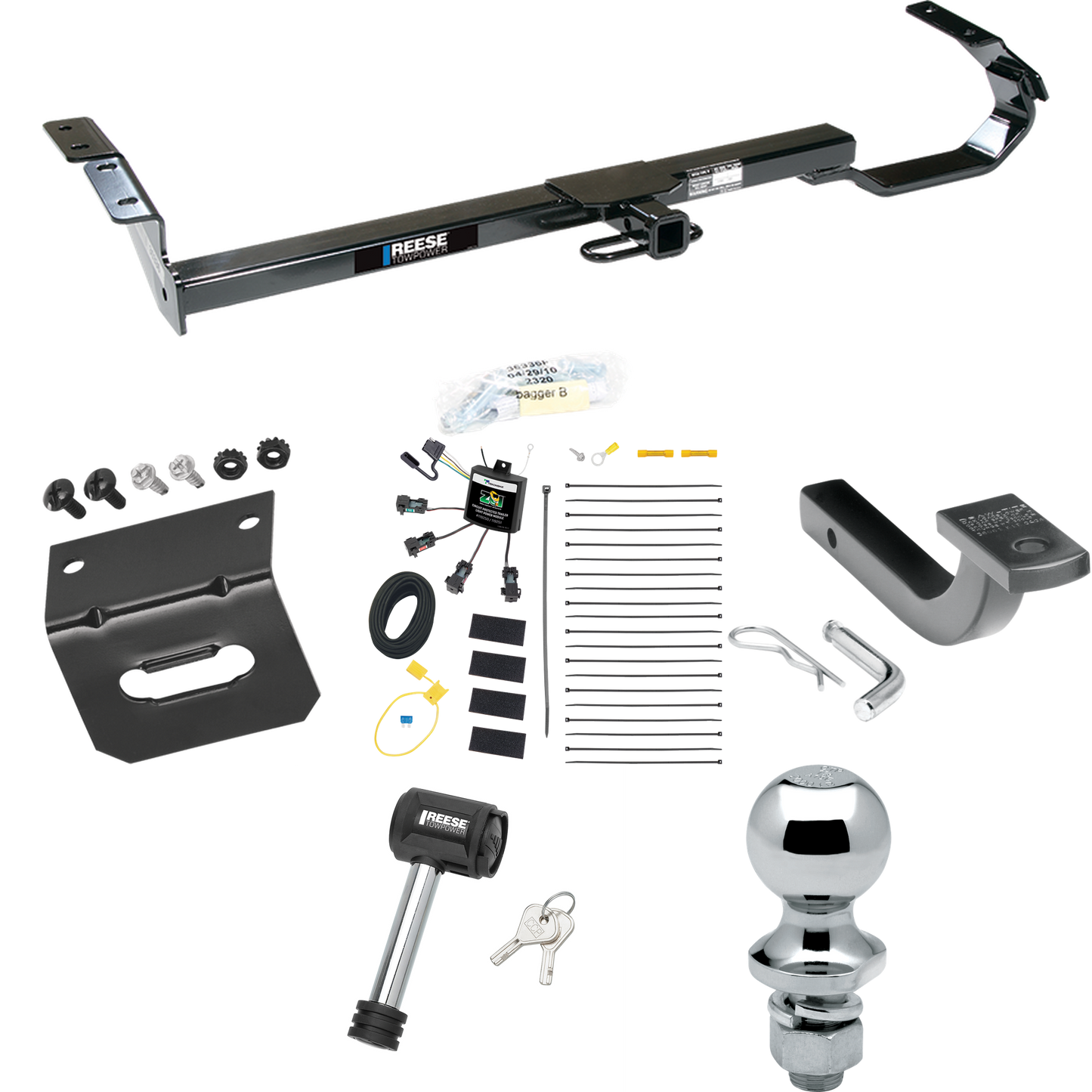 Se adapta al paquete de enganche de remolque Lexus ES300 1997-2003 con arnés de cableado de 4 contactos planos "sin empalme" + barra de tracción + bola de 1-7/8" + soporte de cableado + bloqueo de enganche de Reese Towpower