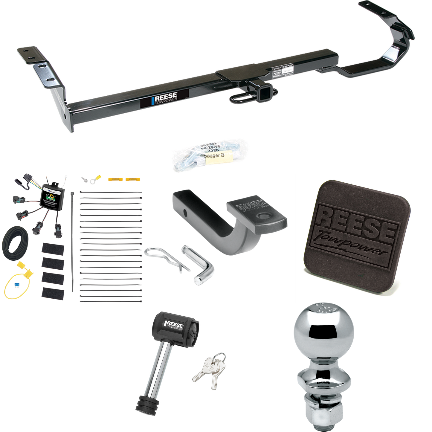 Fits 1992-1996 Toyota Camry Trailer Hitch Tow PKG w/ 4-Flat Zero Contact "No Splice" Wiring Harness + Draw-Bar + 2" Ball + Hitch Cover + Hitch Lock By Reese Towpower