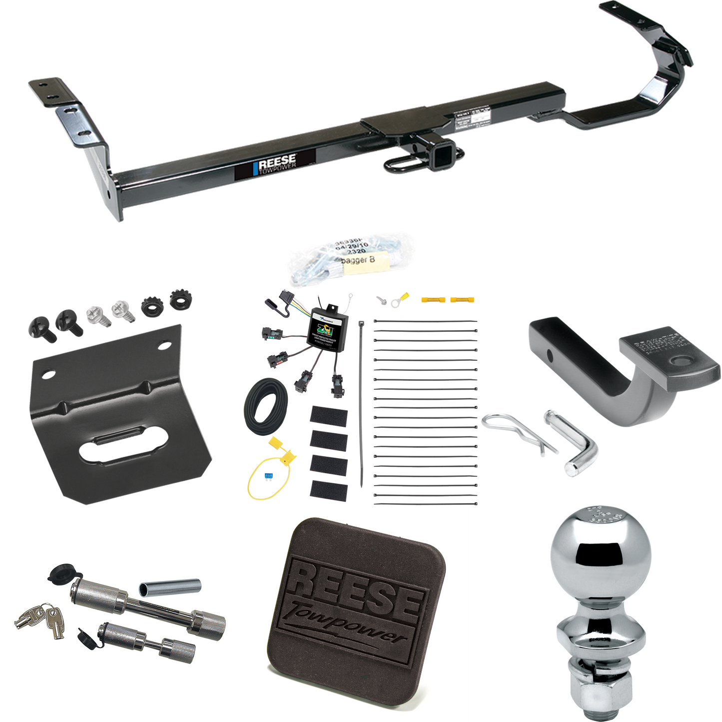 Fits 2004-2006 Lexus ES330 Trailer Hitch Tow PKG w/ 4-Flat Zero Contact "No Splice" Wiring Harness + Draw-Bar + 2" Ball + Wiring Bracket + Hitch Cover + Dual Hitch & Coupler Locks By Reese Towpower