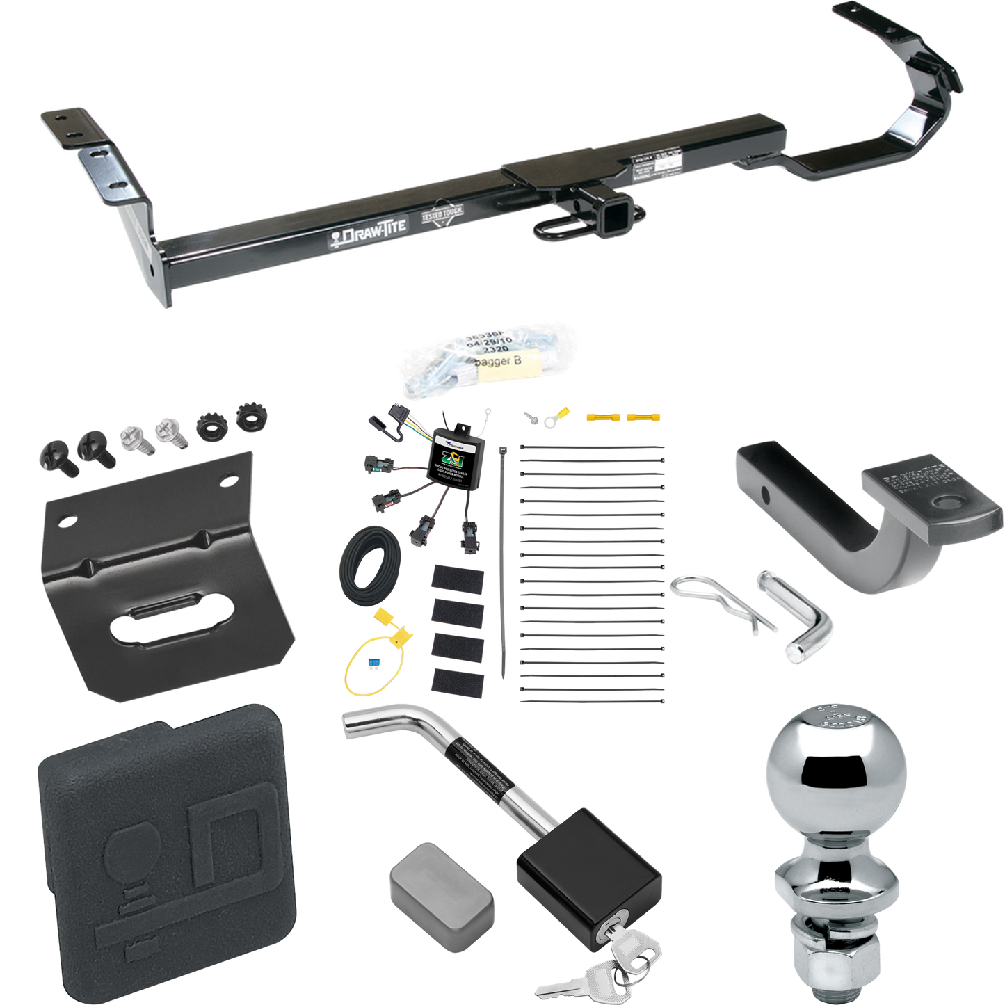 Fits 1997-2003 Lexus ES300 Trailer Hitch Tow PKG w/ 4-Flat Zero Contact "No Splice" Wiring Harness + Draw-Bar + 2" Ball + Wiring Bracket + Hitch Cover + Hitch Lock By Draw-Tite