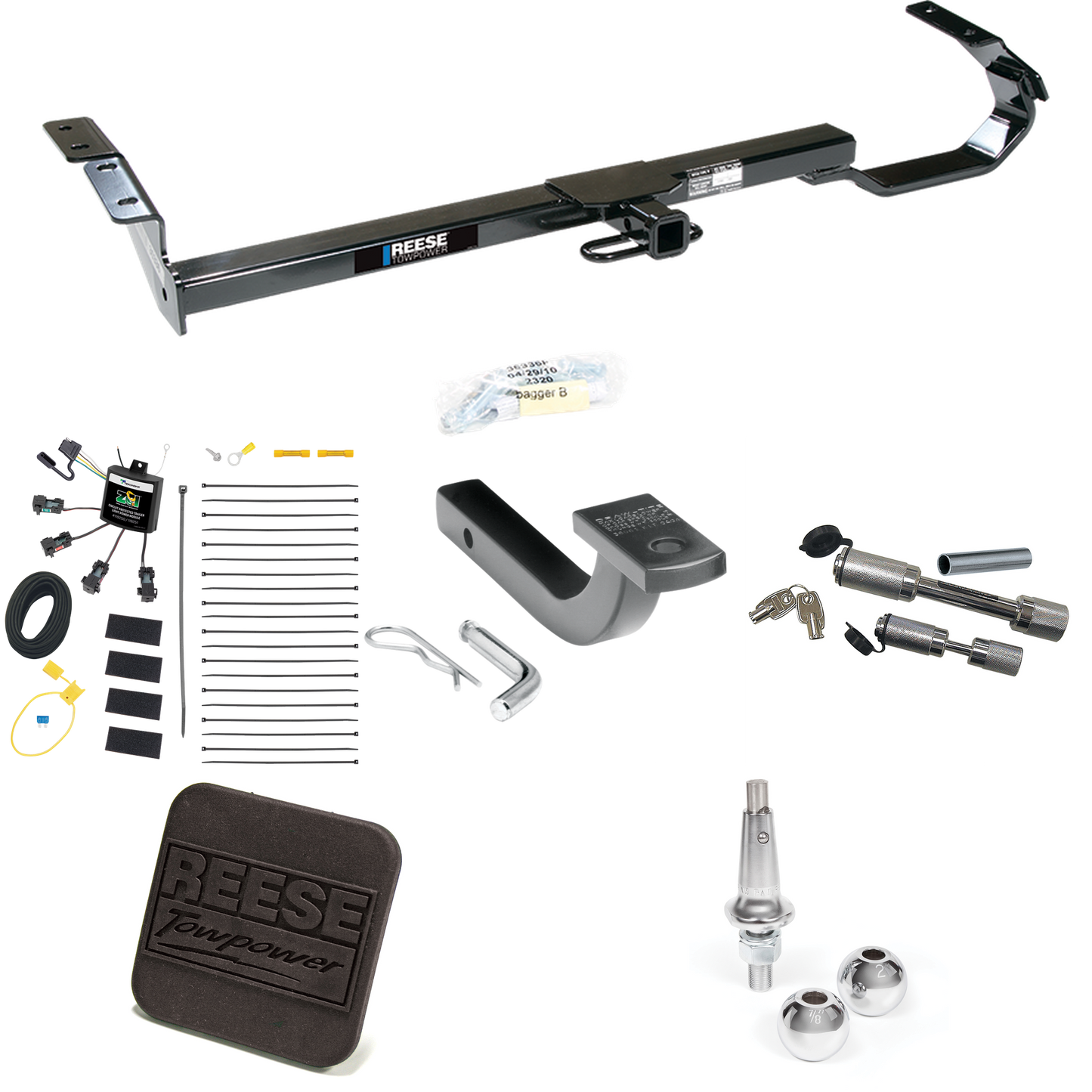 Fits 1997-2003 Lexus ES300 Trailer Hitch Tow PKG w/ 4-Flat Zero Contact "No Splice" Wiring Harness + Draw-Bar + Interchangeable 1-7/8" & 2" Balls + Hitch Cover + Dual Hitch & Coupler Locks By Reese Towpower