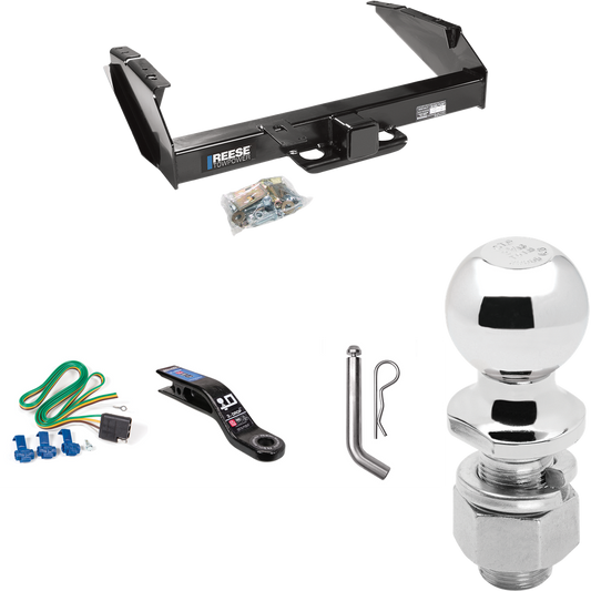 Fits 1980-1986 Ford F-250 Trailer Hitch Tow PKG w/ 4-Flat Wiring Harness + Ball Mount w/ 3" Drop + Pin/Clip + 2-5/16" Ball (Excludes: w/Custom Fascia Models) By Reese Towpower