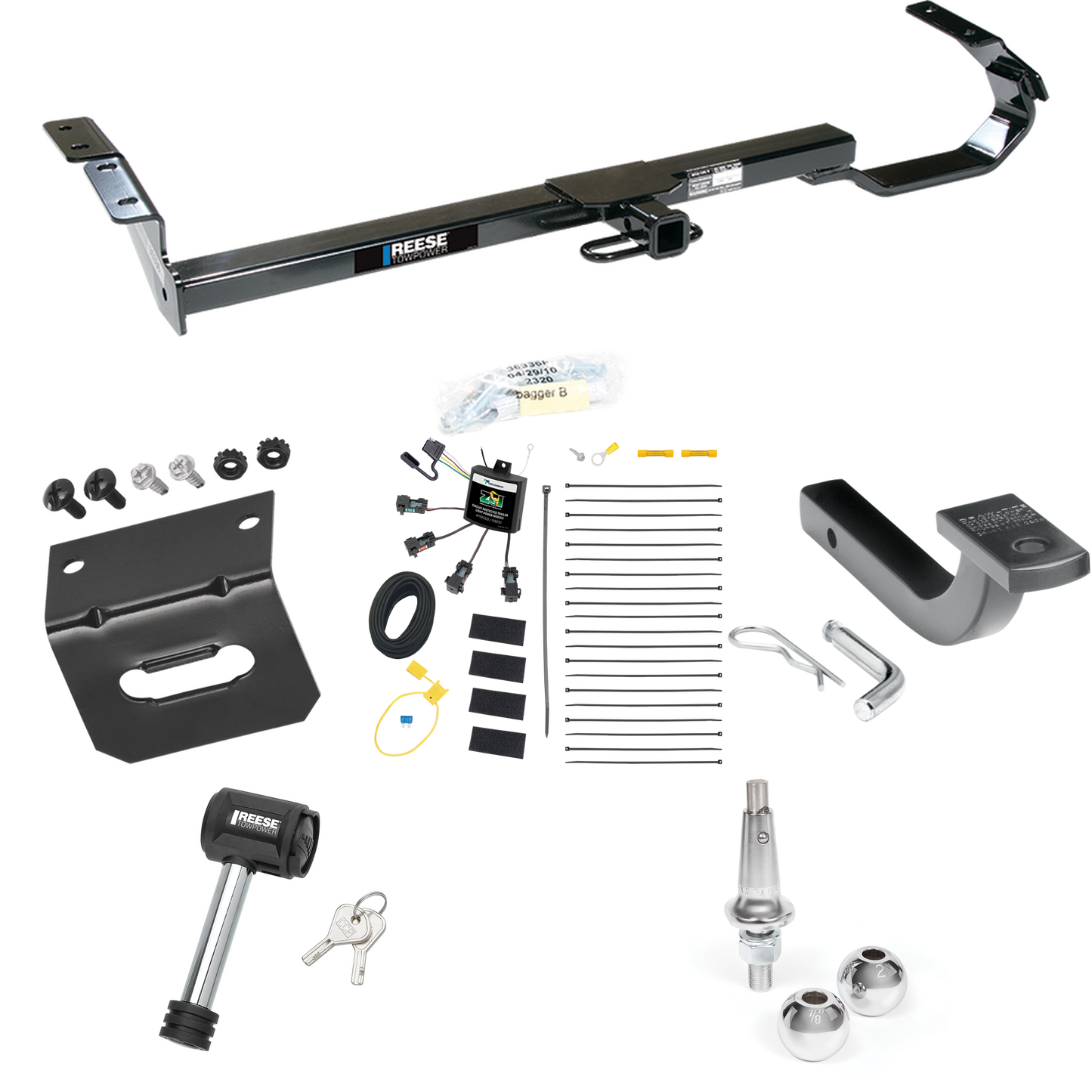 Fits 2004-2006 Lexus ES330 Trailer Hitch Tow PKG w/ 4-Flat Zero Contact "No Splice" Wiring Harness + Draw-Bar + Interchangeable 1-7/8" & 2" Balls + Wiring Bracket + Hitch Lock By Reese Towpower