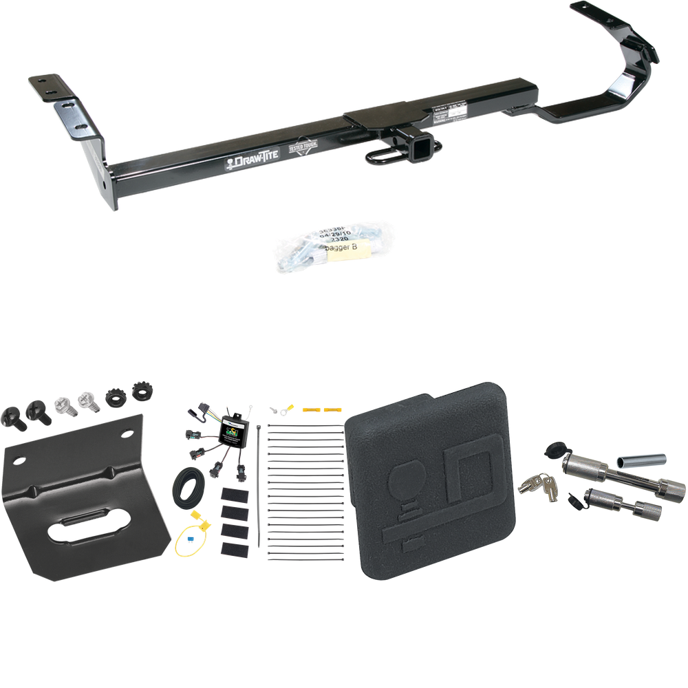 Fits 1997-2003 Lexus ES300 Trailer Hitch Tow PKG w/ 4-Flat Zero Contact "No Splice" Wiring Harness + Hitch Cover + Dual Hitch & Coupler Locks By Draw-Tite