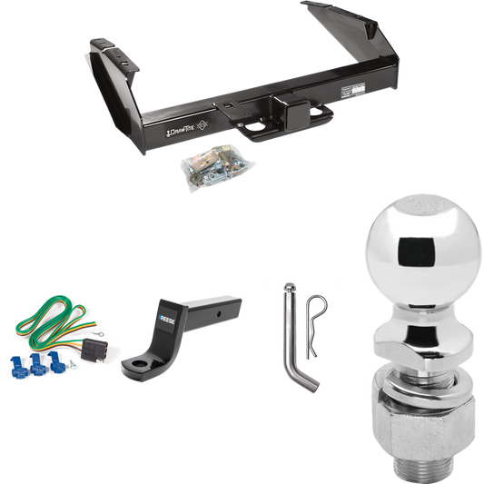 Fits 1980-1986 Ford F-350 Trailer Hitch Tow PKG w/ 4-Flat Wiring Harness + Ball Mount w/ 5" Drop + Pin/Clip + 2-5/16" Ball (Excludes: w/Custom Fascia Models) By Draw-Tite