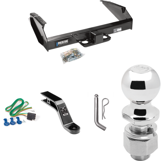 Fits 1980-1986 Ford F-250 Trailer Hitch Tow PKG w/ 4-Flat Wiring Harness + Ball Mount w/ 5" Drop + Pin/Clip + 2-5/16" Ball (Excludes: w/Custom Fascia Models) By Reese Towpower