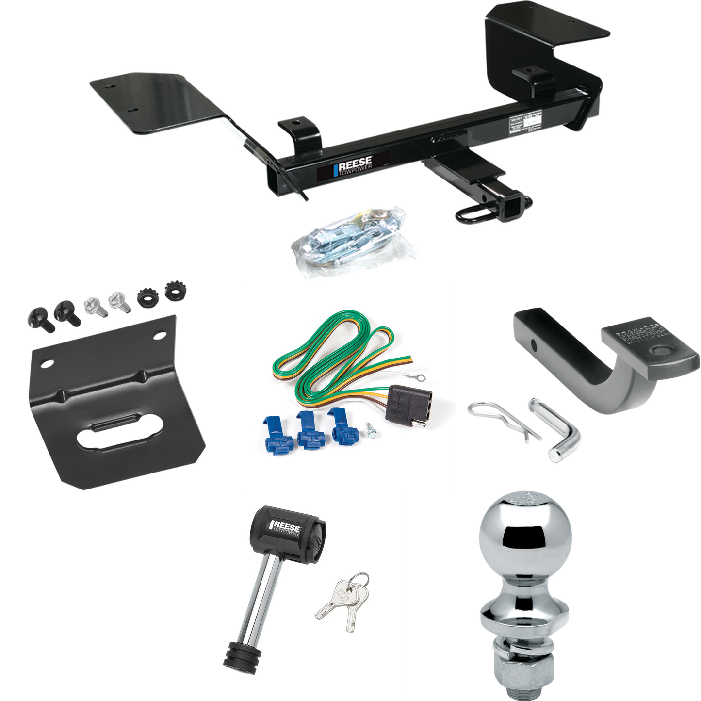 Fits 2000-2005 Chevrolet Impala Trailer Hitch Tow PKG w/ 4-Flat Wiring Harness + Draw-Bar + 1-7/8" Ball + Wiring Bracket + Hitch Lock By Reese Towpower