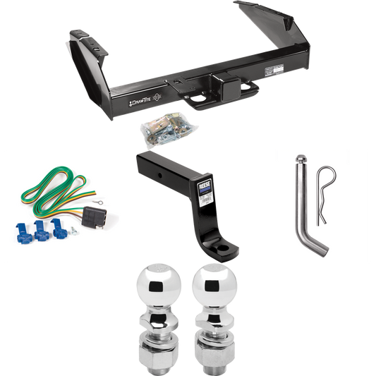 Fits 1980-1986 Ford F-350 Trailer Hitch Tow PKG w/ 4-Flat Wiring Harness + Ball Mount w/ 7-3/4" Drop + Pin/Clip + 2" Ball + 2-5/16" Ball (Excludes: w/Custom Fascia Models) By Draw-Tite