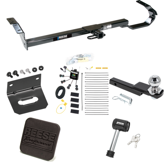 Fits 1997-2003 Lexus ES300 Trailer Hitch Tow PKG w/ 4-Flat Zero Contact "No Splice" Wiring Harness + Interlock Starter Kit w/ 2" Ball 1-1/4" Drop 3/4" Rise + Wiring Bracket + Hitch Cover + Hitch Lock By Reese Towpower