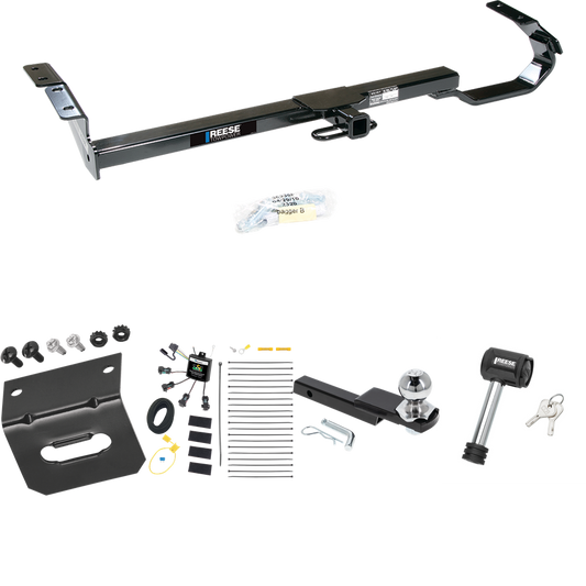 Fits 1997-2003 Lexus ES300 Trailer Hitch Tow PKG w/ 4-Flat Zero Contact "No Splice" Wiring Harness + Interlock Starter Kit w/ 2" Ball 1-1/4" Drop 3/4" Rise + Wiring Bracket + Hitch Lock By Reese Towpower