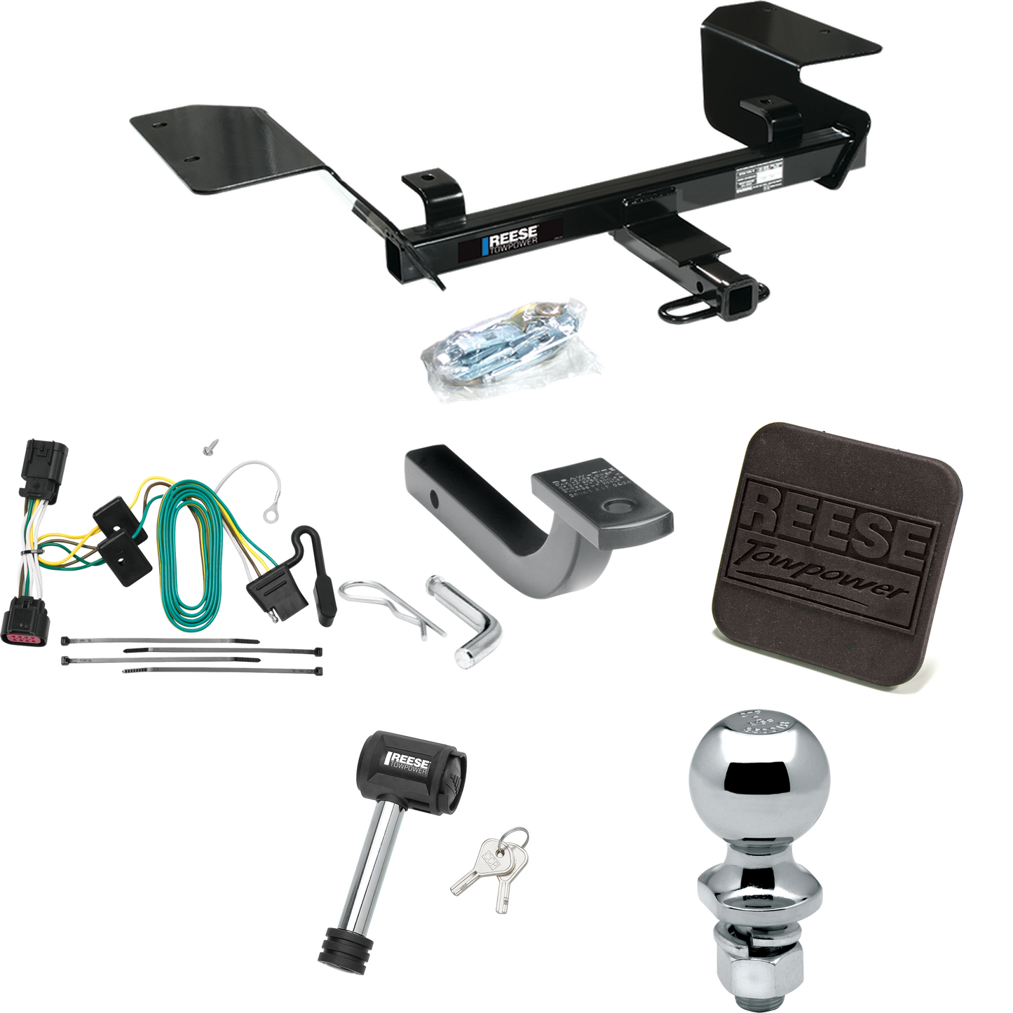 Fits 2006-2013 Chevrolet Impala Trailer Hitch Tow PKG w/ 4-Flat Wiring Harness + Draw-Bar + 2" Ball + Hitch Cover + Hitch Lock By Reese Towpower