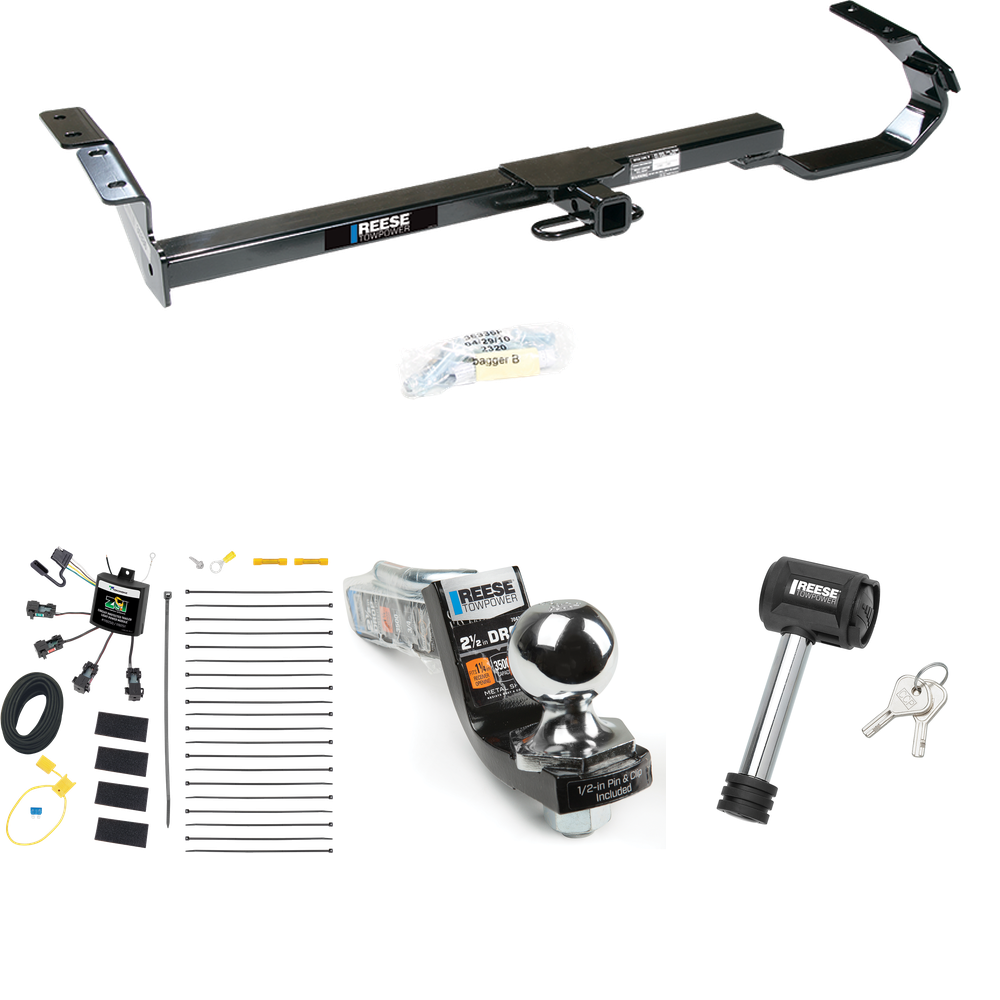 Fits 1997-2003 Lexus ES300 Trailer Hitch Tow PKG w/ 4-Flat Zero Contact "No Splice" Wiring Harness + Interlock Starter Kit w/ 2" Ball 2-1/2" Drop 2" Rise + Hitch Lock By Reese Towpower