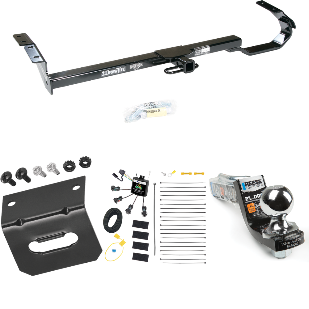 Fits 1997-2003 Lexus ES300 Trailer Hitch Tow PKG w/ 4-Flat Zero Contact "No Splice" Wiring Harness + Interlock Starter Kit w/ 2" Ball 2-1/2" Drop 2" Rise + Wiring Bracket By Draw-Tite