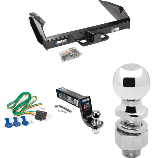 Fits 1980-1986 Ford F-350 Trailer Hitch Tow PKG w/ 4-Flat Wiring Harness + Interlock Ball Mount Starter Kit 5" Drop w/ 2" Ball + 2-5/16" Ball (Excludes: w/Custom Fascia Models) By Reese Towpower