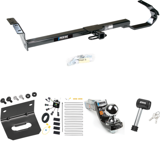 Fits 1997-2003 Lexus ES300 Trailer Hitch Tow PKG w/ 4-Flat Zero Contact "No Splice" Wiring Harness + Interlock Starter Kit w/ 2" Ball 2-1/2" Drop 2" Rise + Wiring Bracket + Hitch Lock By Reese Towpower