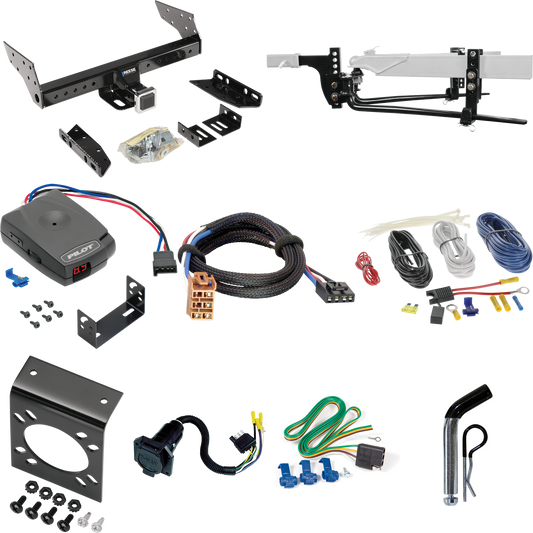 Fits 2000-2000 Chevrolet Tahoe Trailer Hitch Tow PKG w/ 6K Round Bar Weight Distribution Hitch w/ 2-5/16" Ball + Pin/Clip + Pro Series Pilot Brake Control + Plug & Play BC Adapter + 7-Way RV Wiring By Reese Towpower