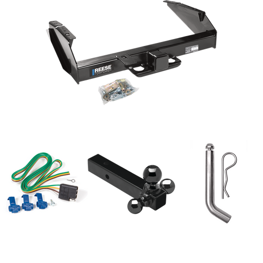 Fits 1980-1986 Ford F-350 Trailer Hitch Tow PKG w/ 4-Flat Wiring Harness + Triple Ball Ball Mount 1-7/8" & 2" & 2-5/16" Trailer Balls + Pin/Clip (Excludes: w/Custom Fascia Models) By Reese Towpower