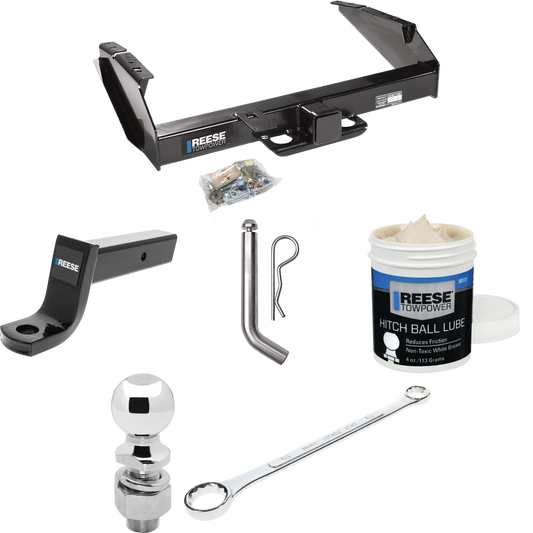 Fits 1980-1986 Ford F-250 Trailer Hitch Tow PKG w/ Ball Mount w/ 5" Drop + Pin/Clip + 2-5/16" Ball + Ball Wrench + Ball Lube (Excludes: w/Custom Fascia Models) By Reese Towpower