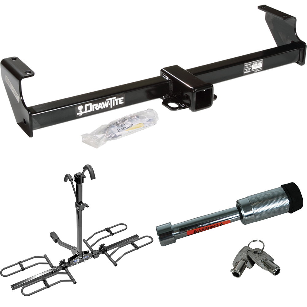 Fits 2002-2006 Suzuki XL-7 Trailer Hitch Tow PKG w/ 2 Bike Plaform Style Carrier Rack + Hitch Lock By Draw-Tite