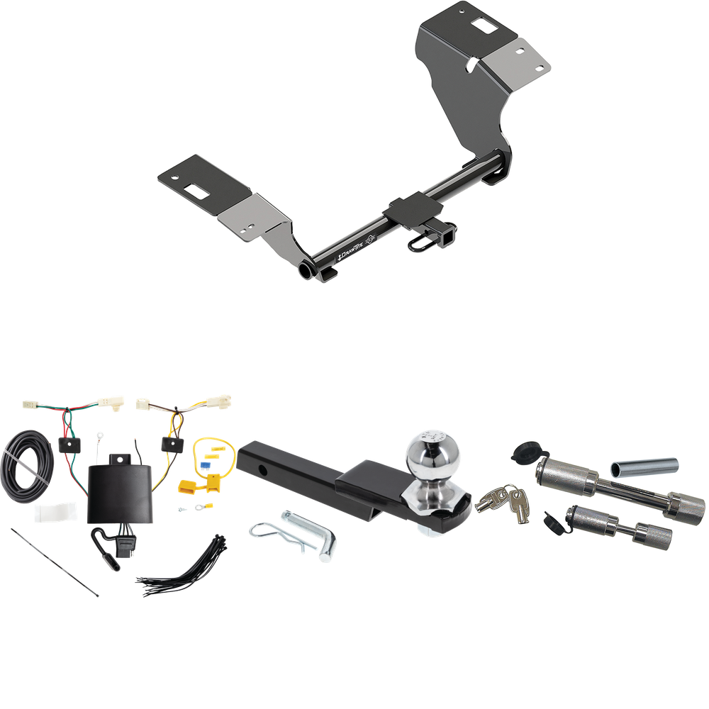 Fits 2019-2023 Lexus ES350 Trailer Hitch Tow PKG w/ 4-Flat Wiring Harness + Interlock Starter Kit w/ 2" Ball 1-1/4" Drop 3/4" Rise + Dual Hitch & Coupler Locks (Excludes: F Sport Models) By Draw-Tite