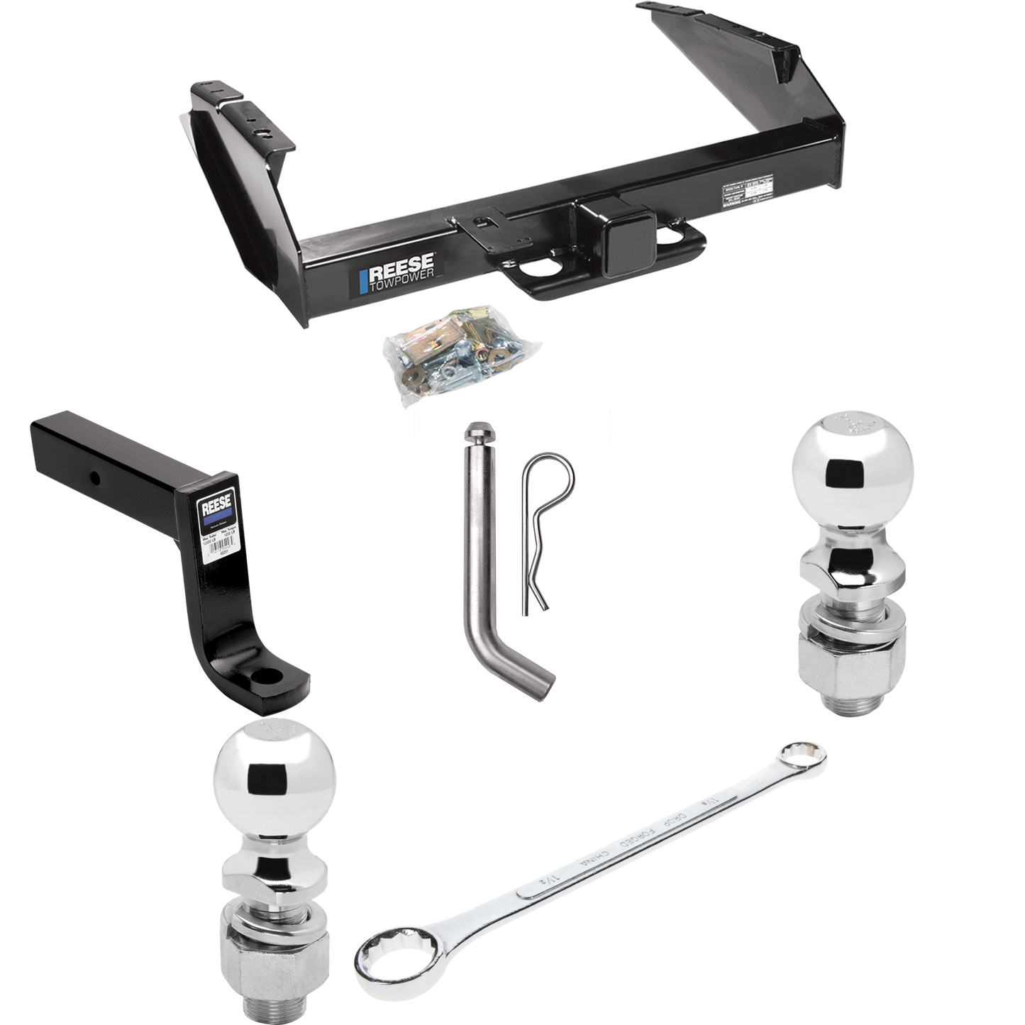 Fits 1987-1996 Ford F-350 Trailer Hitch Tow PKG w/ Ball Mount w/ 7-3/4" Drop + Pin/Clip + 2" Ball + 2-5/16" Ball + Ball Wrench + Ball Lube By Reese Towpower