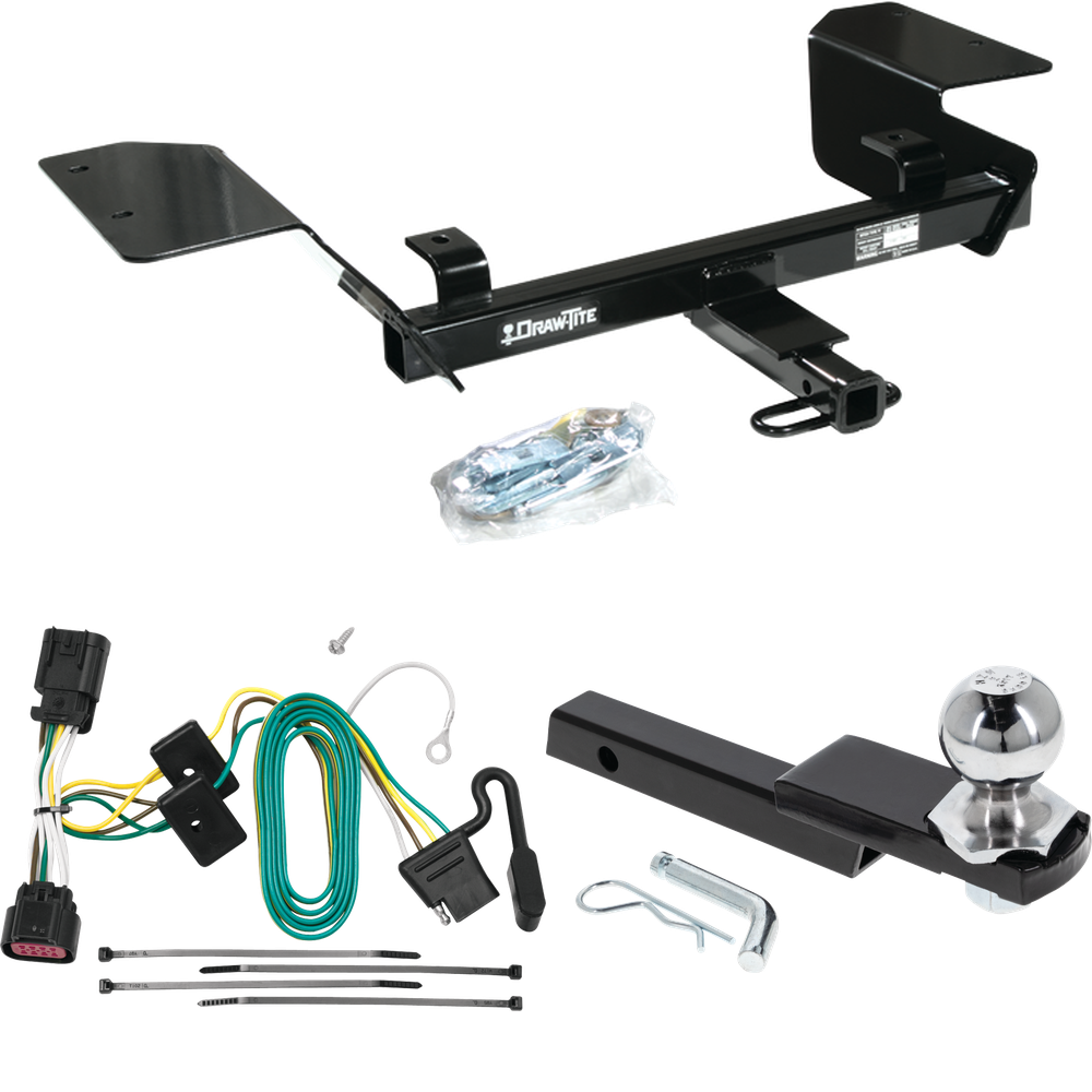 Fits 2006-2013 Chevrolet Impala Trailer Hitch Tow PKG w/ 4-Flat Wiring Harness + Interlock Starter Kit w/ 2" Ball 1-1/4" Drop 3/4" Rise By Draw-Tite