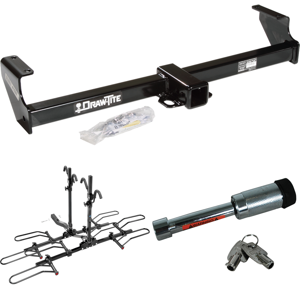 Fits 1999-2004 Chevrolet Tracker Trailer Hitch Tow PKG w/ 4 Bike Plaform Style Carrier Rack + Hitch Lock By Draw-Tite