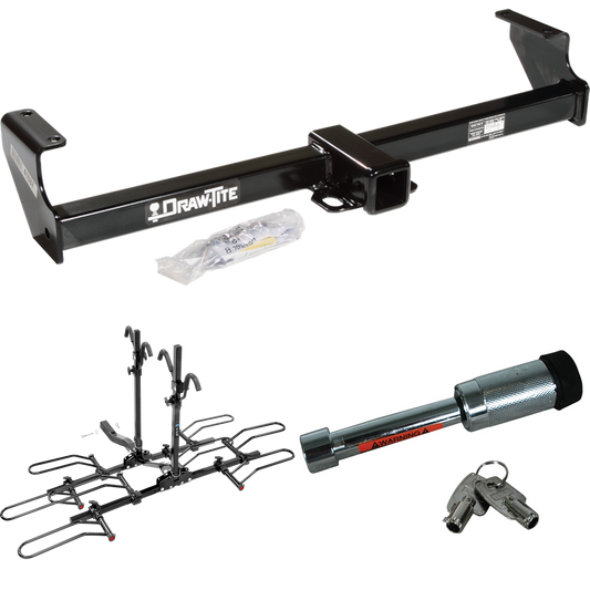 Fits 1999-2004 Chevrolet Tracker Trailer Hitch Tow PKG w/ 4 Bike Plaform Style Carrier Rack + Hitch Lock By Draw-Tite