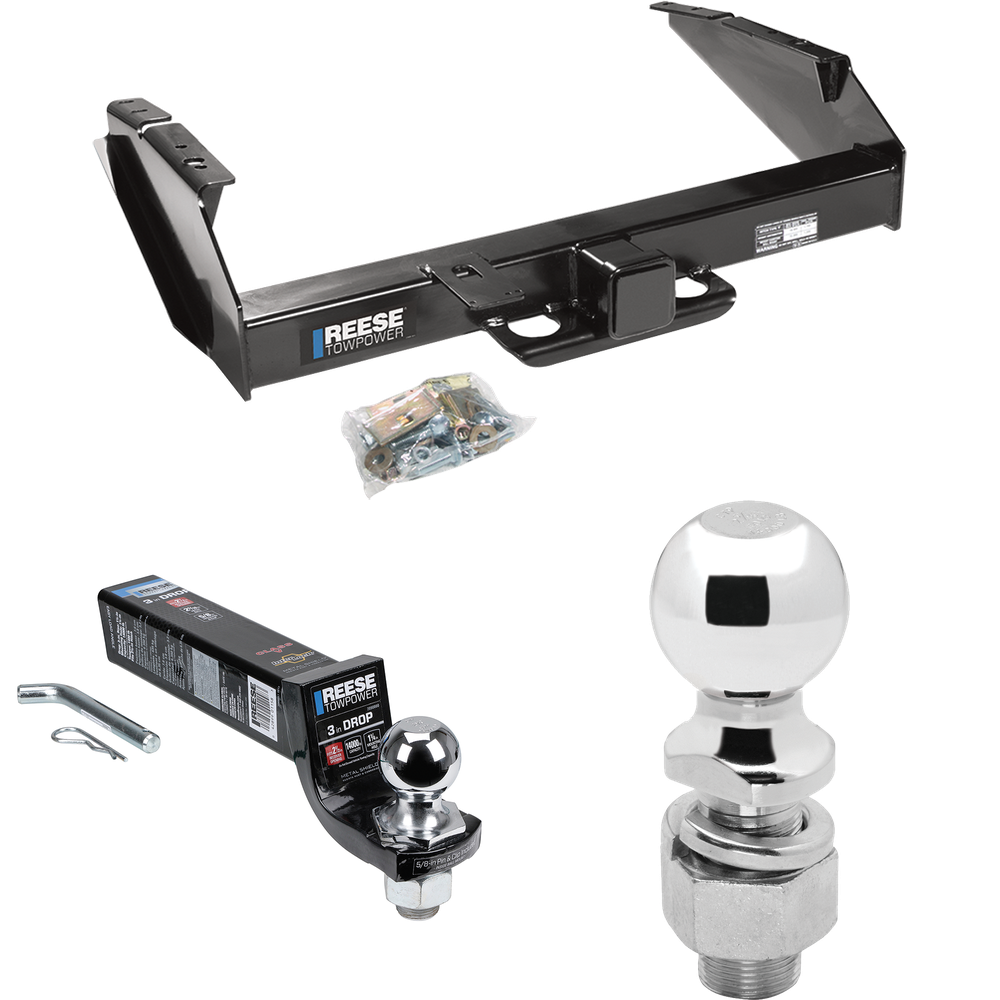 Fits 1987-1996 Ford F-350 Trailer Hitch Tow PKG w/ Interlock Ball Mount Starter Kit 3" Drop w/ 2" Ball + 2-5/16" Ball By Reese Towpower