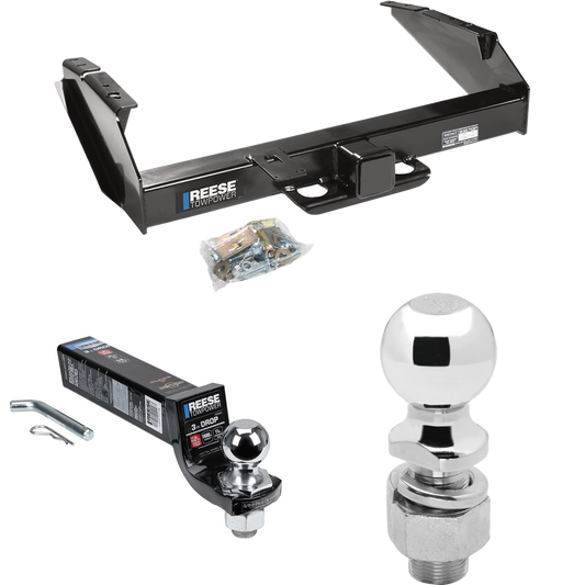 Fits 1987-1996 Ford F-350 Trailer Hitch Tow PKG w/ Interlock Ball Mount Starter Kit 3" Drop w/ 2" Ball + 2-5/16" Ball By Reese Towpower