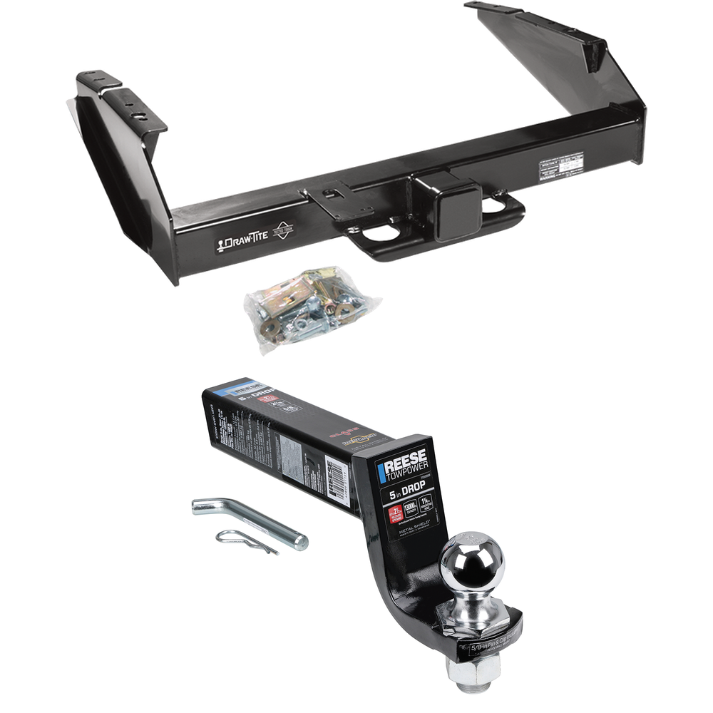 Fits 1987-1996 Ford F-350 Trailer Hitch Tow PKG w/ Interlock Ball Mount Starter Kit 5" Drop w/ 2" Ball By Draw-Tite