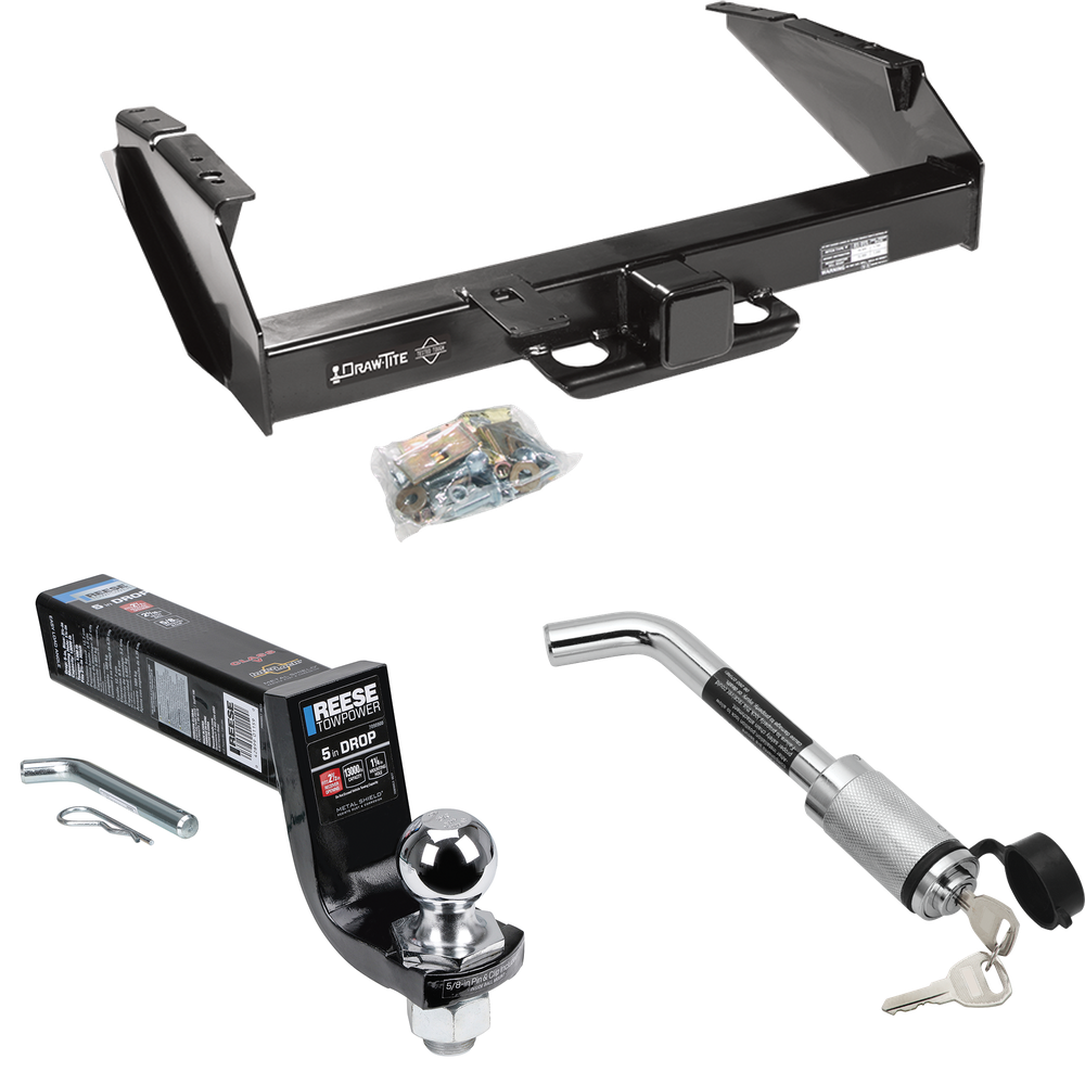 Fits 1997-1997 Ford F-350 Trailer Hitch Tow PKG w/ Interlock Ball Mount Starter Kit 5" Drop w/ 2" Ball + Hitch Lock (For Heavy Duty Models) By Draw-Tite