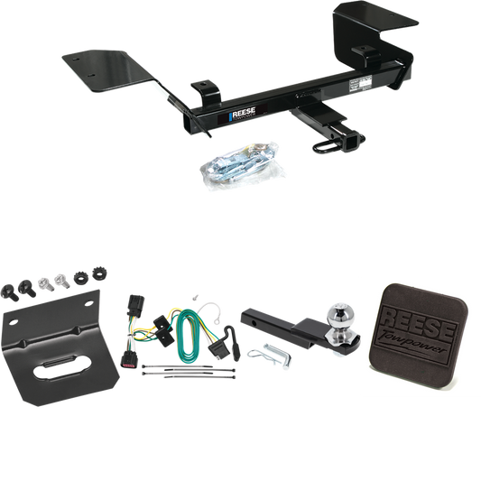 Fits 2006-2013 Chevrolet Impala Trailer Hitch Tow PKG w/ 4-Flat Wiring Harness + Interlock Starter Kit w/ 2" Ball 1-1/4" Drop 3/4" Rise + Wiring Bracket + Hitch Cover By Reese Towpower